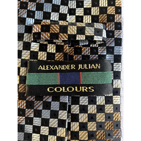 COLOURS by ALEXANDER JULIAN Neck Tie black beige diamond Pattern - Picture 3 of 5